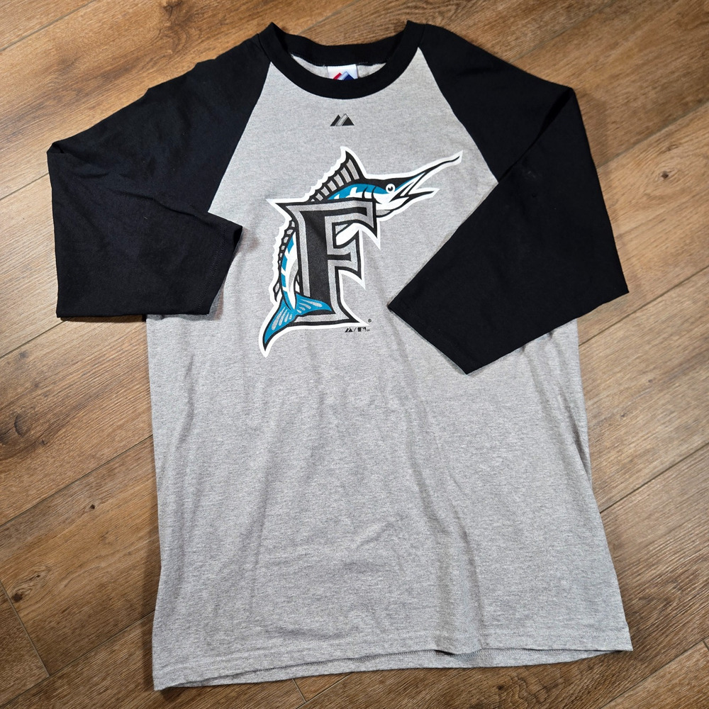 Vintage Florida Marlins T Shirt Mens L Majestic MLB Baseball 90s Retro Logo